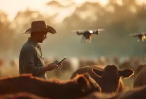 Pequeños y medianos ganaderos enfrentan desafíos en la transición verde. En la foto, la tecnología de drones se utiliza para monitorear y gestionar el ganado.