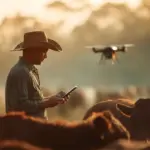Pequenos e médios pecuaristas enfrentam desafios na transição verde. Na foto a tecnologia de drones é utilizada para monitorar e gerenciar o rebanho.