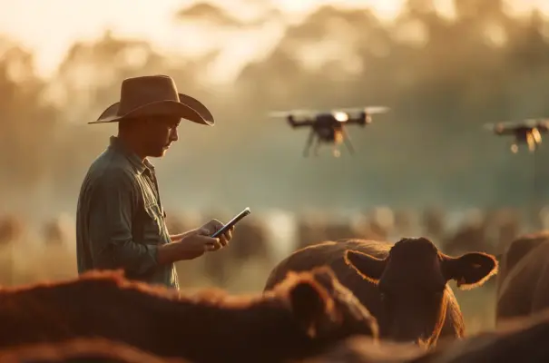 Pequenos e médios pecuaristas enfrentam desafios na transição verde. Na foto a tecnologia de drones é utilizada para monitorar e gerenciar o rebanho.