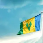 Bandeira do Caribe assoprando ao vento em um céu azul claro, representando o mercado de carne na região caribenha.