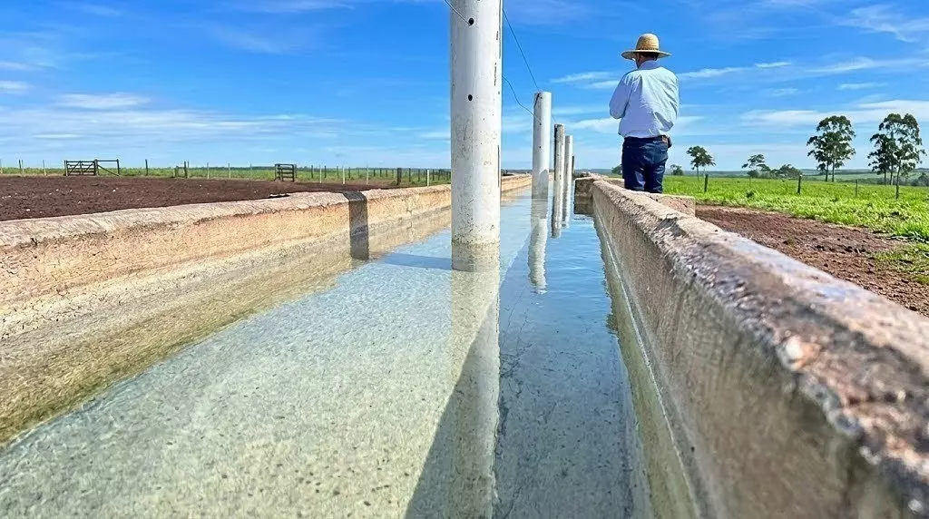 Analista agrícola inspeciona estrutura de irrigação na fazenda para avaliar a qualidade da água